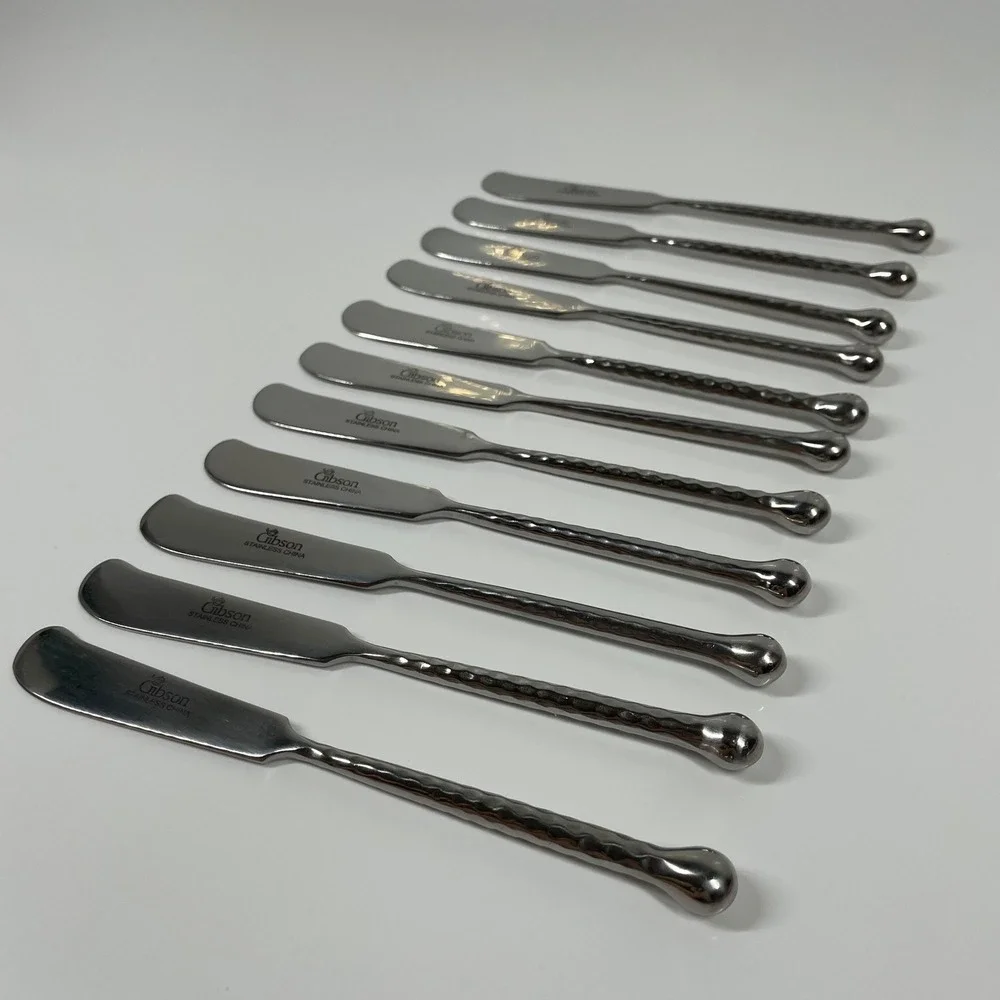 Gibson Stainless China Butter Spreader Set of 11 Hammered Handle Silver 5.75in